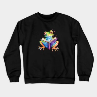 Gradient Rainbow Book Reading Frog Watercolor T-Shirt Crewneck Sweatshirt